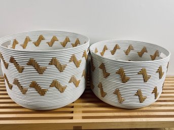 Pair Of Palacek Painted Bamboo Baskets