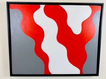 Signed, Framed Abstract Mark Zimmerman Acrylic On Canvas - Untitled (Red, White And Gray)