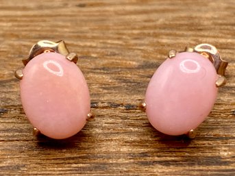 Oval Cabochon Peruvian Pink Opal 10k Rose Gold Stud Earrings