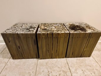 Collection Of 3 Side Wood Tables - For Patio