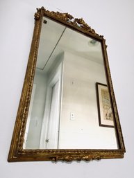 Wood Frame Distressed Gold Finish Mirror With Ornate Detail
