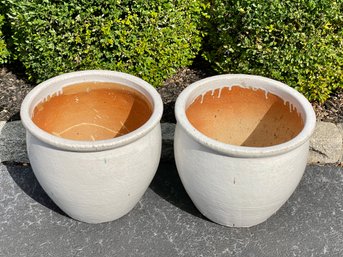 Pair Of Off White Glazed Ceramic Flower Pots