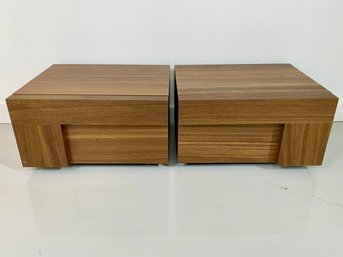 Pair Of Modern Walnut Side Tables - One Drawer
