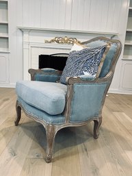 Noble House Furnishings Blue Fabric Wood Frame & Nailhead Detail Arm Chair