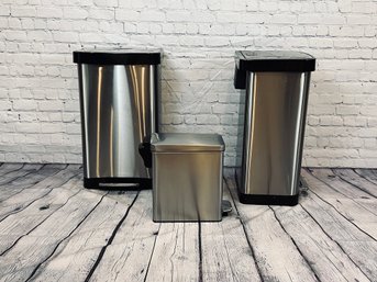 Collection Of Three Stainless Steel Trash Cans