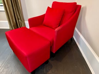 Upholstered Red Chair With Ottoman