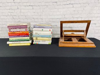 Collection Of 18 Cookbooks With Antique, Adjustable Holder