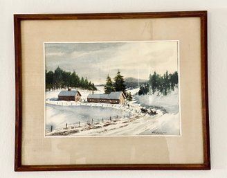 Small, Wood-framed Watercolor, Signed