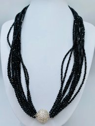 Black Spinel Rhodium Over Sterling Silver Multi Strand 18' Necklace With Magnetic Ball Clasp