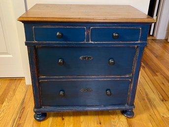 Antique Navy Painted Pine With Natural Top Dresser - 4 Drawers