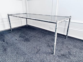 Metal Bamboo Look Coffee Table With Glass