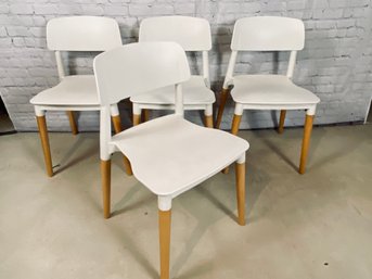 Set Of 4 White Composite And Wood Chairs
