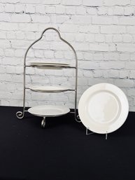 Metal Plate Stand With Five 8' Villeroy & Boch White Salad Plates