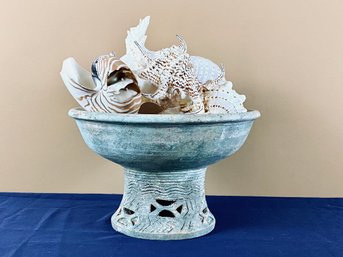 Ceramic Bowl With Approximately 10 Decorative Seashells