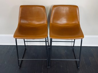 Pair Of Brown Faux Leather Bar Stools - Counter Height - Walker Edison - 1 Of 3