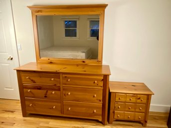 Ethan Allen Light Pine Dresser, Single 3 Drawer Night Stand And Matching Mirror