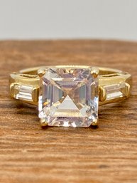 2.20ct Asscher Cut Danburite With .31ctw Tapered Baguette White Zircon 10k Yellow Gold Ring - Size 5
