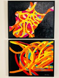2 Piece Signed, Framed Abstract Mark Zimmerman Acrylic On Canvas 'Through The Window'