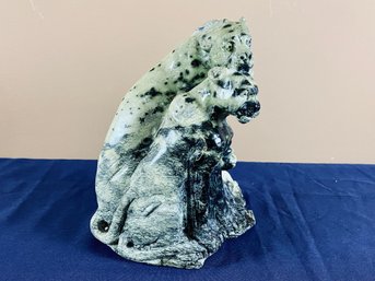 Polished Jade Sculpture Of Leopard Family