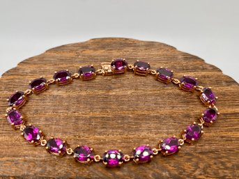 Oval Grape Color Garnet With Round Champagne Diamond 10k Rose Gold Bracelet - Size 7