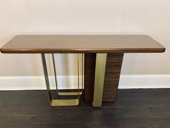 Modern Dark Wood And Brass Console Table- Signs Of Use In The Finish - 2 Of 2