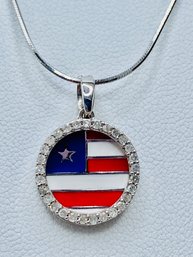 .25ctw Round White Diamond Rhodium Over Sterling Silver Flag Pendant With Chain