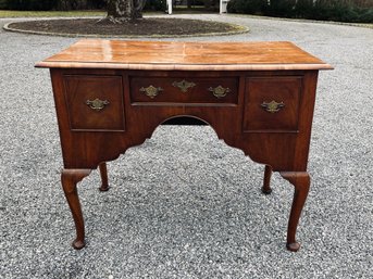 Stunning Antique Burl Wood Desk With Three Drawers