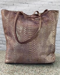 Fatto A Mano By Carlos Falchi Womens Pink/gold  Reptile Skin Print 2 Handle Shoulder Bag