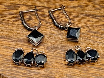 12.41ctw Black Spinel Rhodium Over Sterling Silver Interchangeable Earrings: Set Of 4