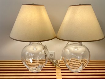 Pair Of Simon Pearce Shelburne Lamps With Cream Linen Shades