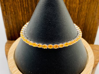7.65ctw Orange Mandarin Spessartite Garnet Rhodium Over Sterling Silver Bracelet - Size 7