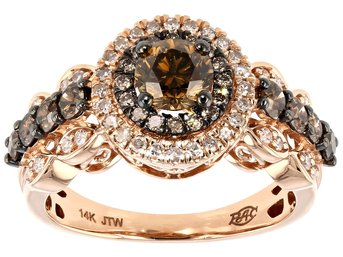 1.50ctw Champagne And White Diamond 14K Rose Gold Halo Ring - Size 4.5