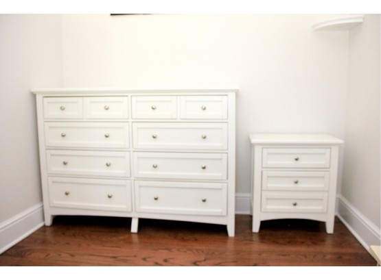 Painted White Wood Side Table And 8 Drawer Dresser - Vaughn Bassett