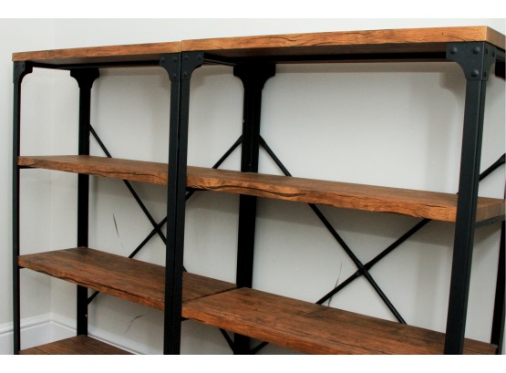 Pair Of Wood And Metal Shelves - Restoration Hardware Style