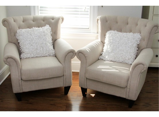 Pair Of Button Tufted Arm Chairs - Sand Linen - No Tag