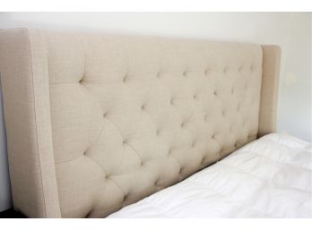 King Tufted Linen Bed - Sand Colored Fabric - Sealy Mattress