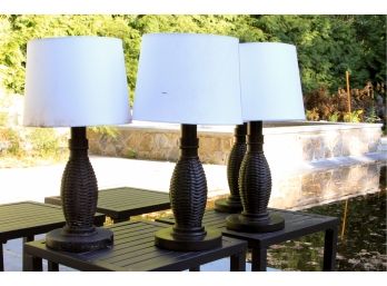 Set Of 4 Black Metal Side Tables With Set Of 4 Black Outdoor Table Lamps With Batteries