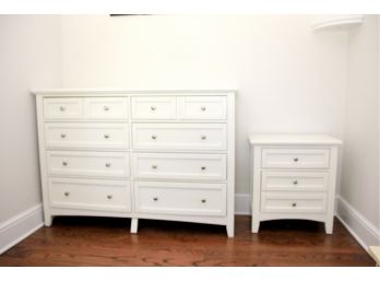 Painted White Wood Side Table And 8 Drawer Dresser - Vaughn Bassett