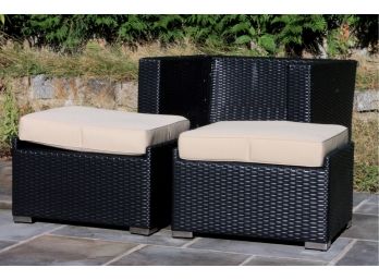 Brown All Weather Resin Outdoor Wicker Club Chair With 2 Ottomans