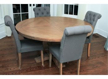 Set Of 5 Grey Button-tufted Dining Chairs With Wood Legs