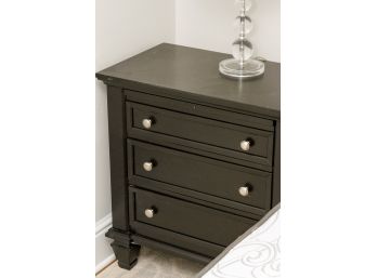Painted Black Wood Side Table - 3 Drawer With Slide Out (missing Pull)