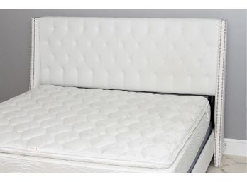 White King Bed With Button Tufted Headboard & Nailhead Detail