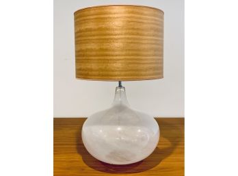 Single Large Frosted Glass Table Lamp With Wood Look Shade