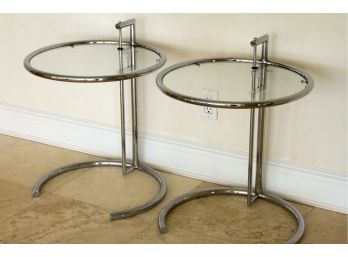 Pair Of Vintage Eileen Grey Chrome And Glass Adjustable Side Tables