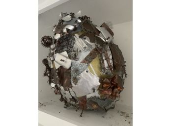 Junk Art Scrap Metal & Foam Egg Sculpture - Unsigned