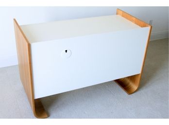 Modern White Lacquer/wood Desk  - 1 Drawer With 2 Sections - Curved Wood Legs