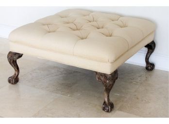 Button Tufted Ottoman With Carved Ball And Claw Feet