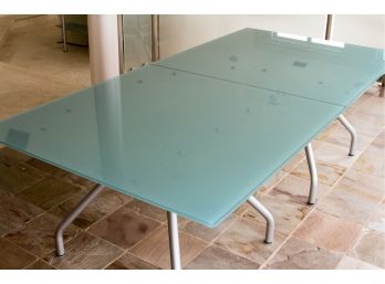Modern Frosted Glass Dining Table With Metal Legs - 2 Pieces