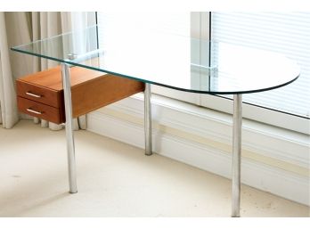 Modern Glass, Metal And Wood Desk - 2 Drawer