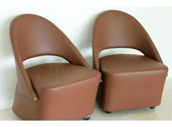 Pair Of Brown Leather Modern Chairs